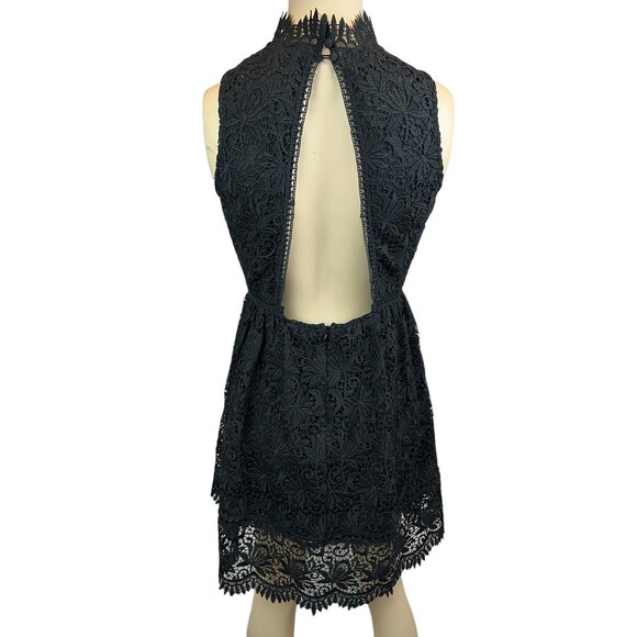 J.O.A. LA Black Lace Dress  Women's Size S  Open Back Shift Halter Neck - Picture 3 of 14